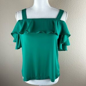 Jcrew Green Ruffle Off Shoulder Tiered Sleeve Size 2